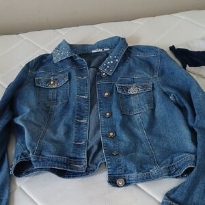 Cato Blue Denim Jacket with Embellished Collar